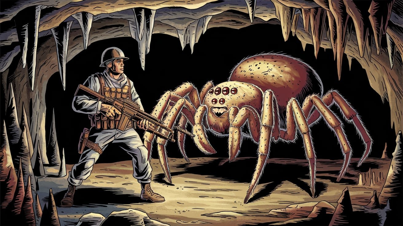 color page for soldier and spider in cave printable free